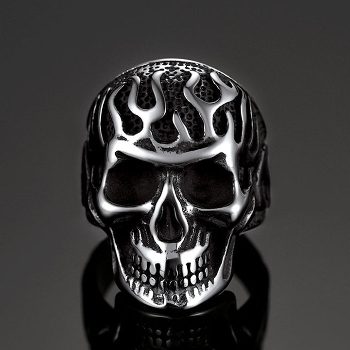 Gothic Fire Flaming Skull Stainless Steel Ring For Men