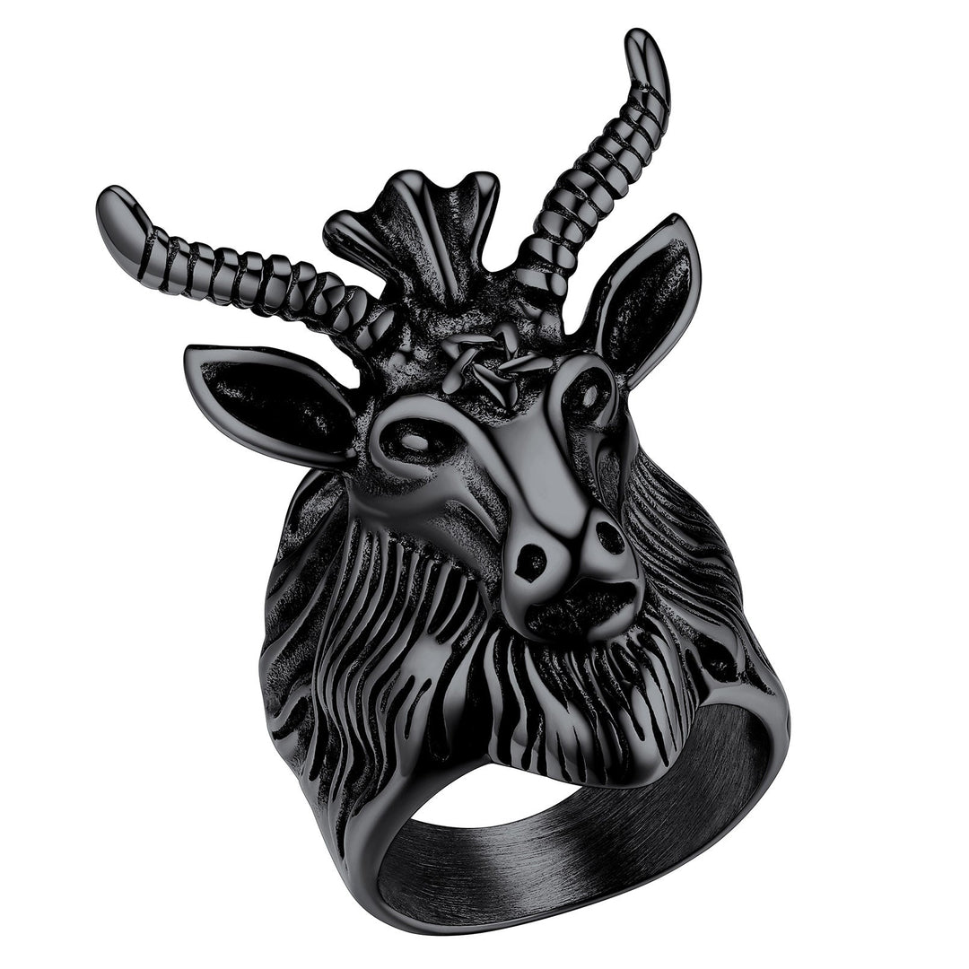 Satanic Baphomet Goat Ring For Men With Pentagram