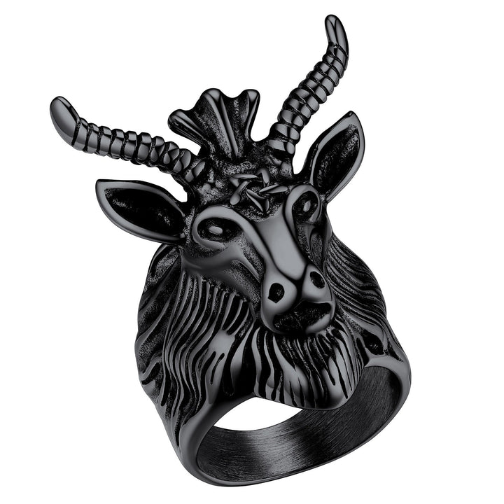 Satanic Baphomet Goat Ring For Men With Pentagram