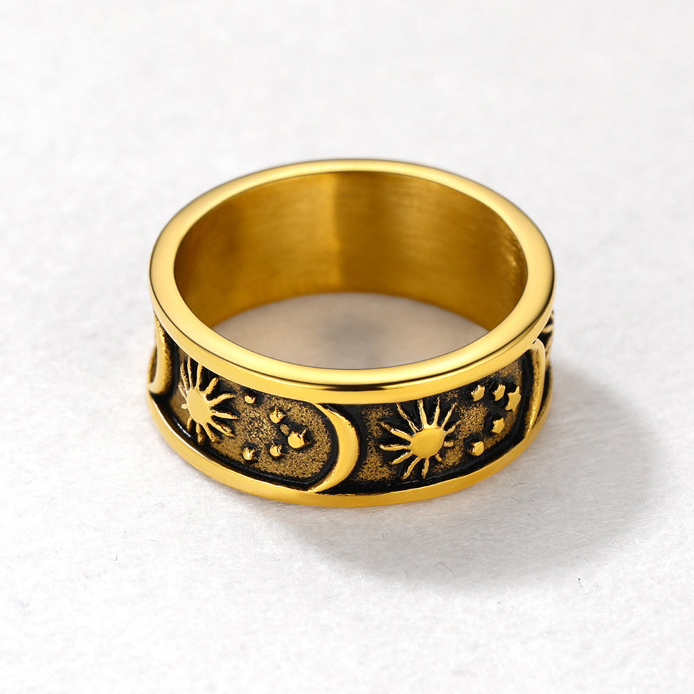 Stainless Steel Sun Moon Star Band Ring For Men