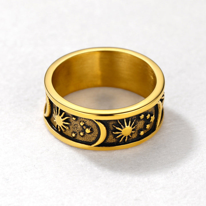 Stainless Steel Sun Moon Star Band Ring For Men