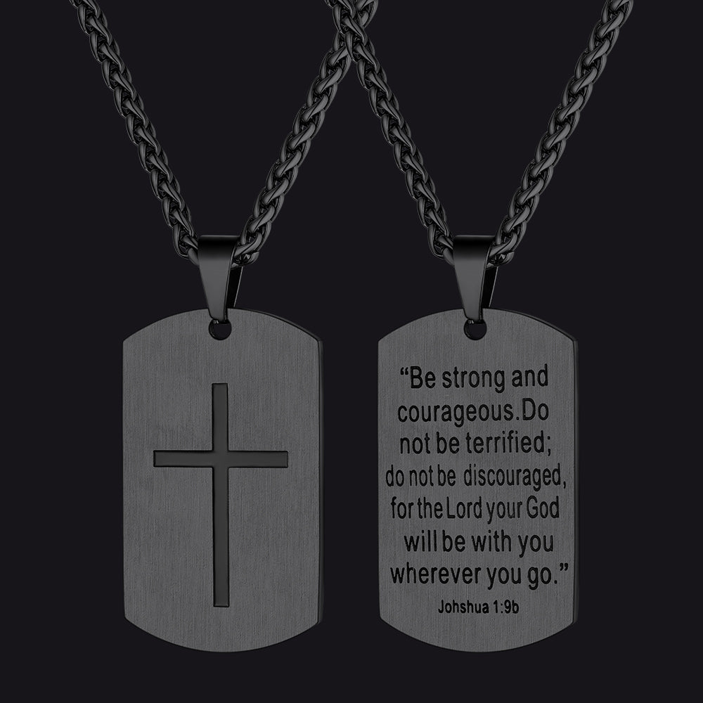 Christian Joshua 1:9 Dog Tag Cross Necklace For Men