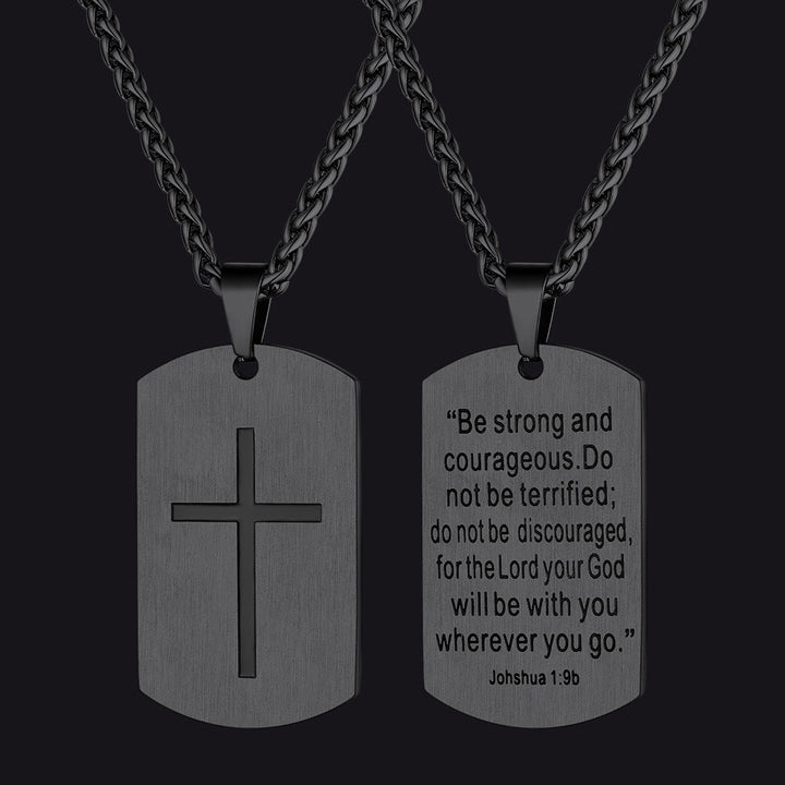 Christian Joshua 1:9 Dog Tag Cross Necklace For Men