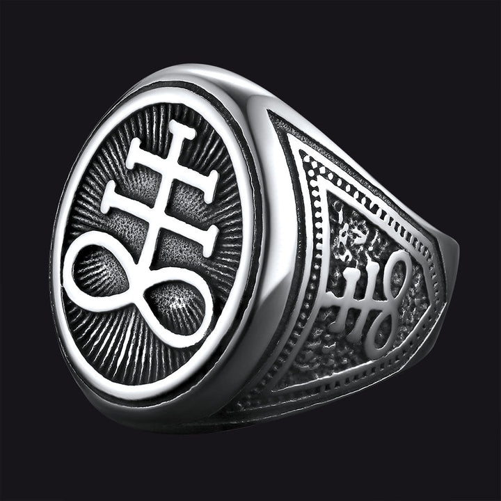 Satanic Leviathan Cross Signet Ring For Men