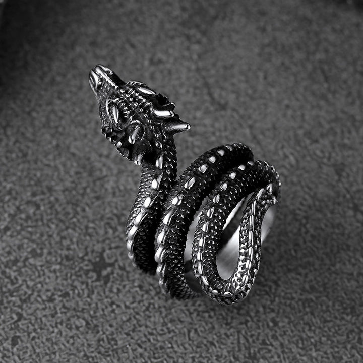 Punk Coiled Dragon Stainless Steel Ring for Men Women