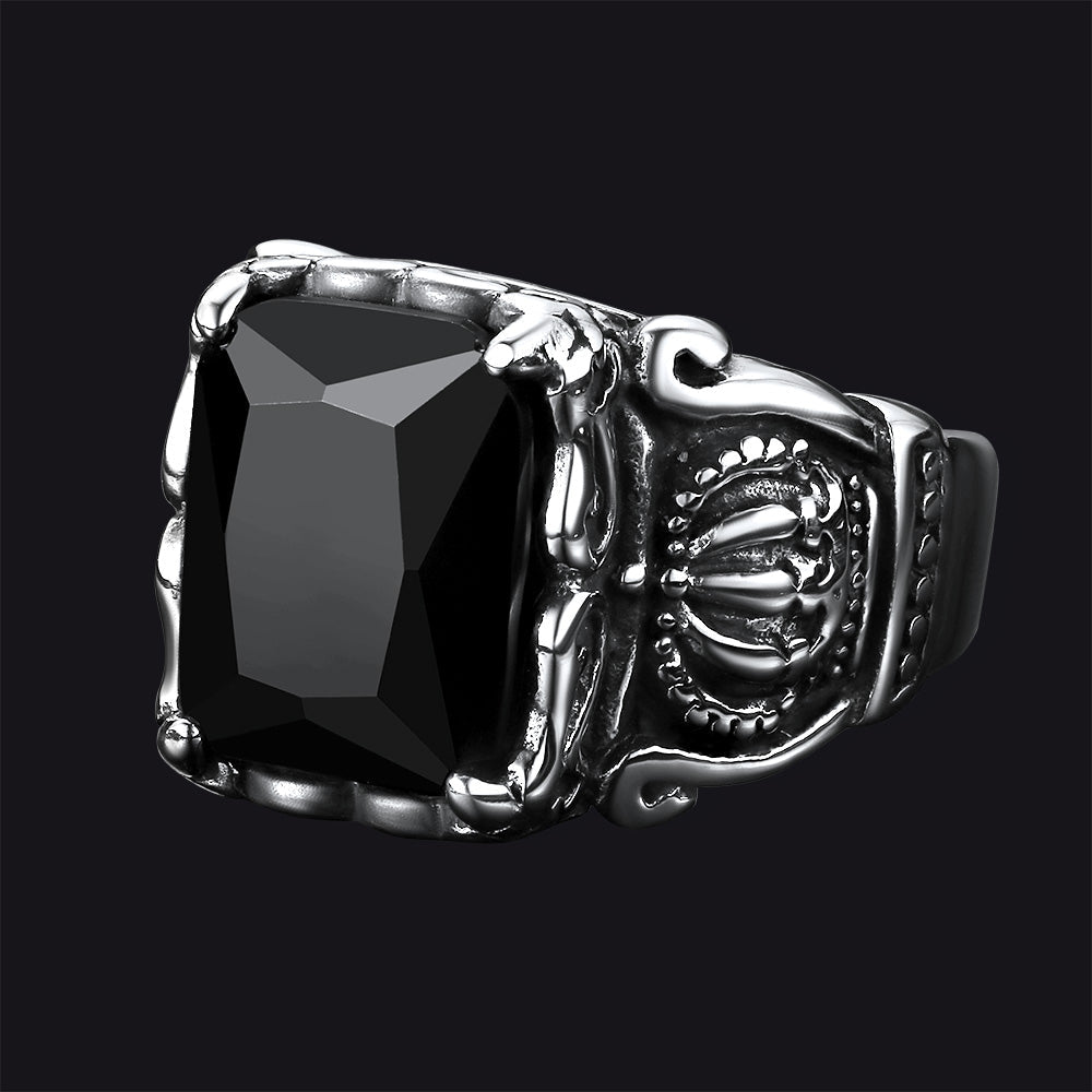 Crystal Crown Black Onyx Ring for Men