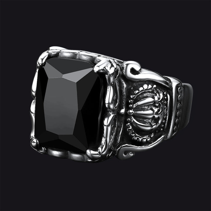 Crystal Crown Black Onyx Ring for Men