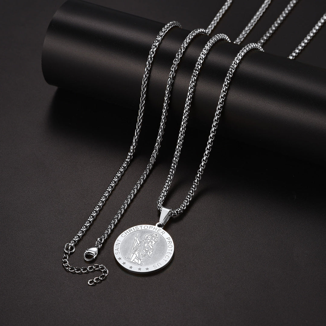 Round St. Christopher Medallion Necklace For Men