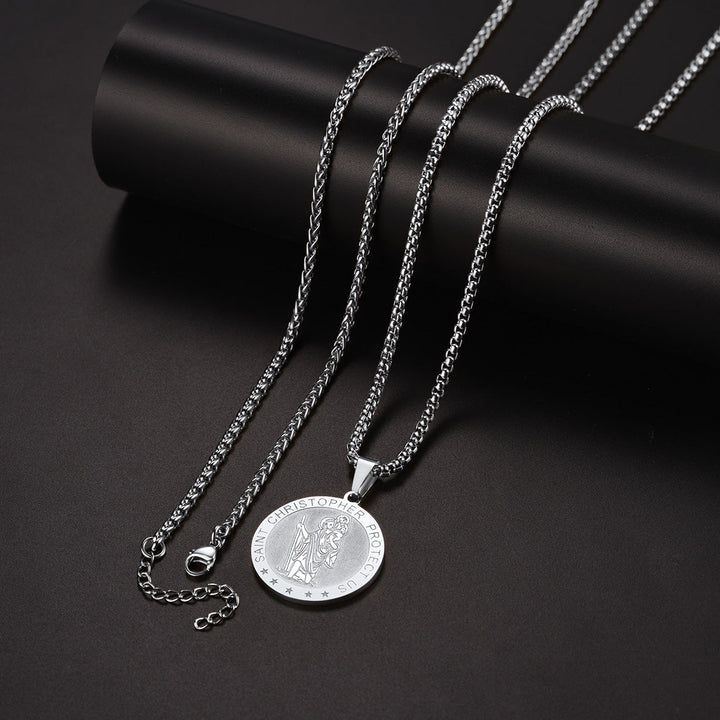 Round St. Christopher Medallion Necklace For Men