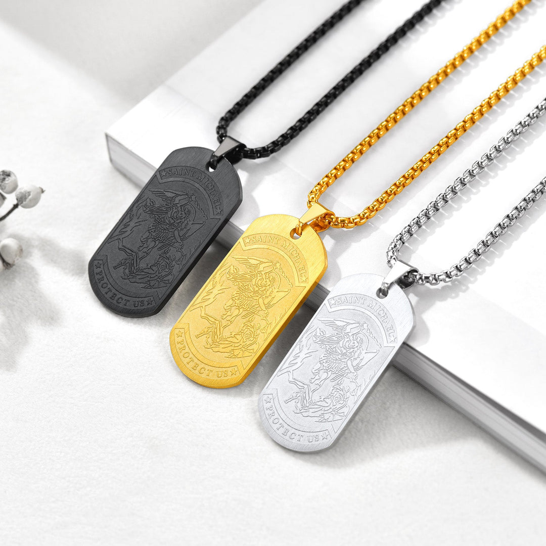 The Archangel Saint Michael Dog Tag Necklace for Men