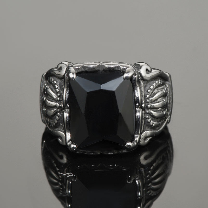 Crystal Crown Black Onyx Ring for Men