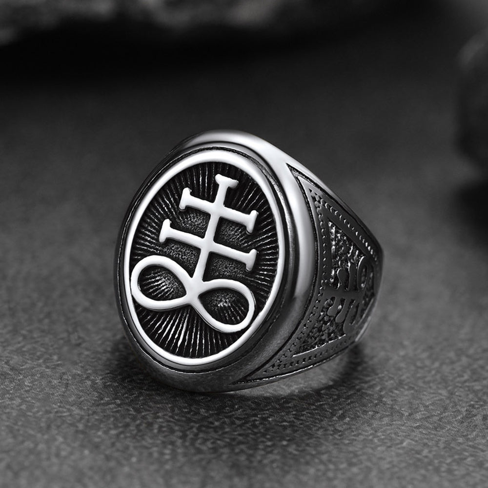 Satanic Leviathan Cross Signet Ring For Men