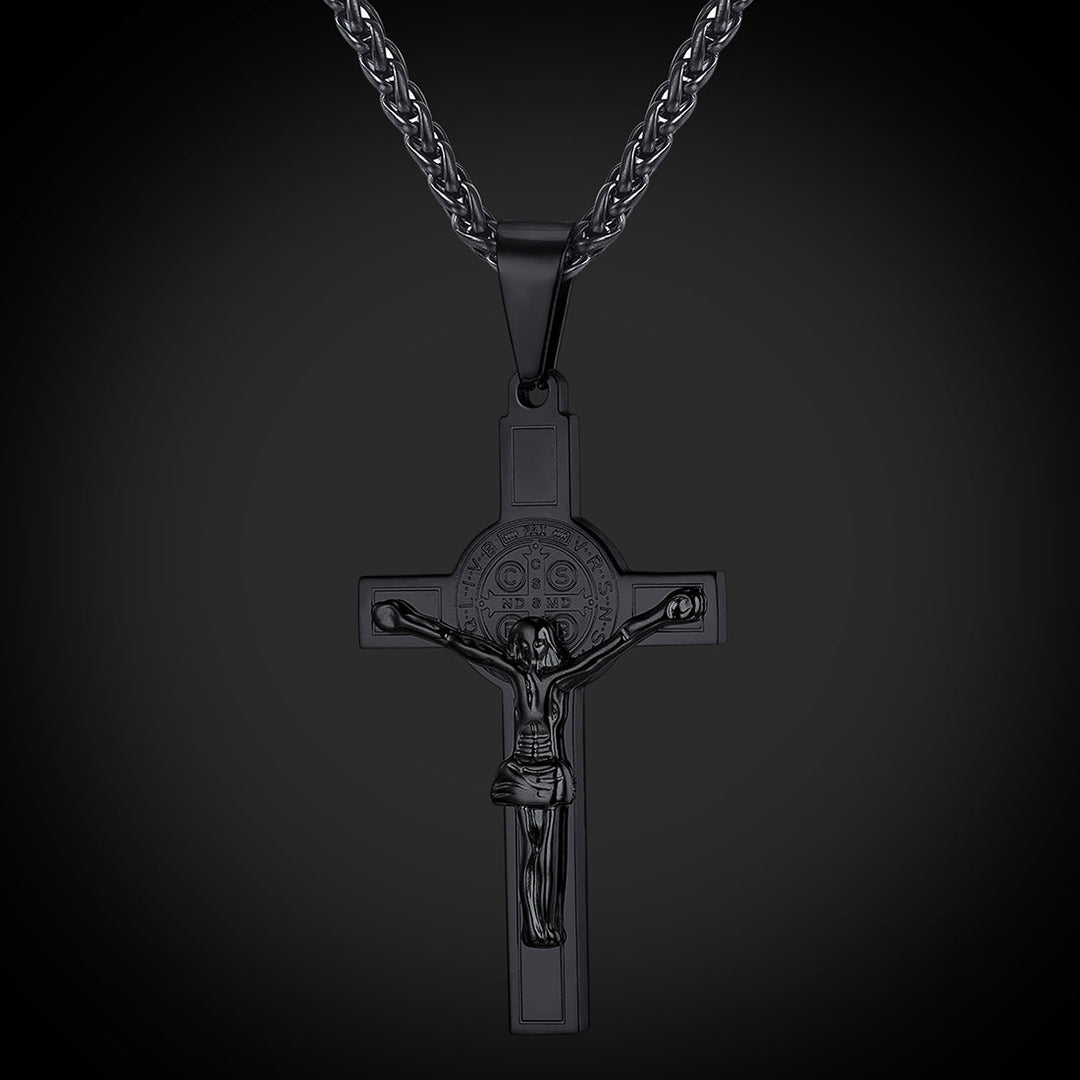 Catholic Saint Benedict Crucifix Cross Necklace For Men