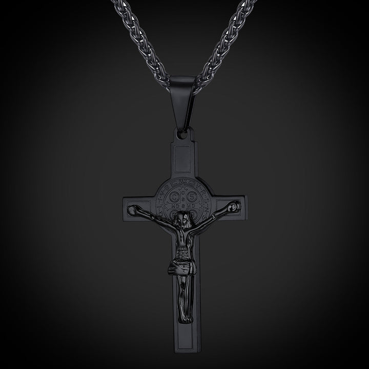 Catholic Saint Benedict Crucifix Cross Necklace For Men