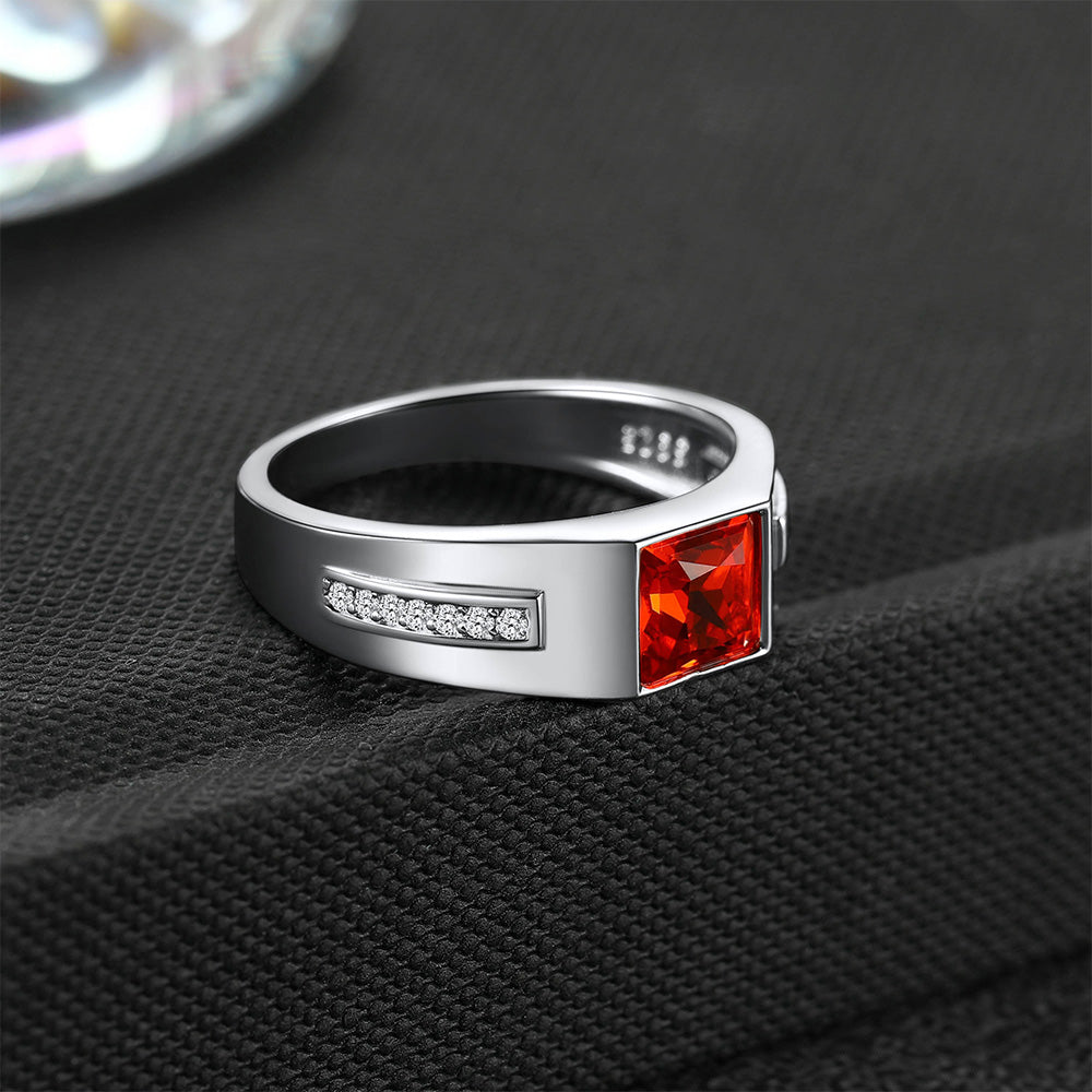 Sterling Silver Birthstone Wedding Band Ring for Men