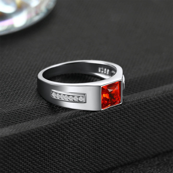 Sterling Silver Birthstone Wedding Band Ring for Men