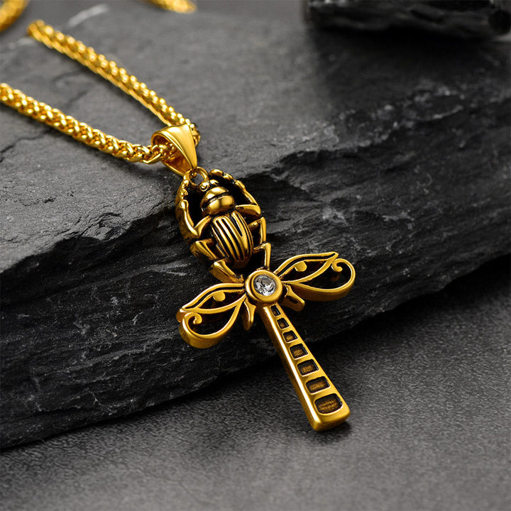 Egyptian Scarab Ankh Cross Necklace For Men Women