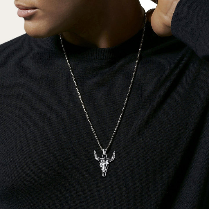 Flash Sale Satanic Bull Cow Skull Necklace with Invert Pentagram for Men