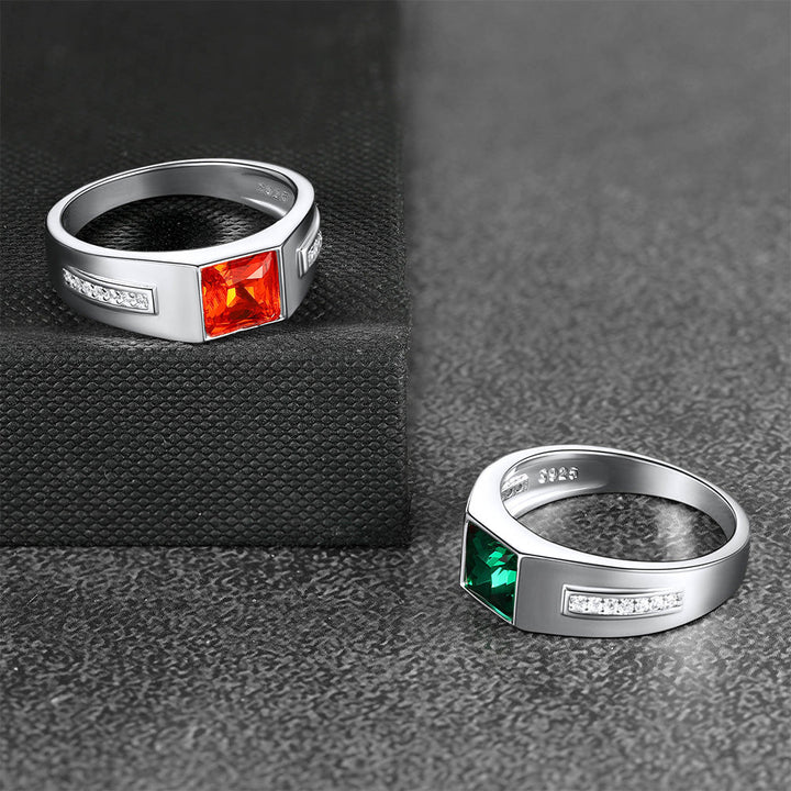 Sterling Silver Birthstone Wedding Band Ring for Men