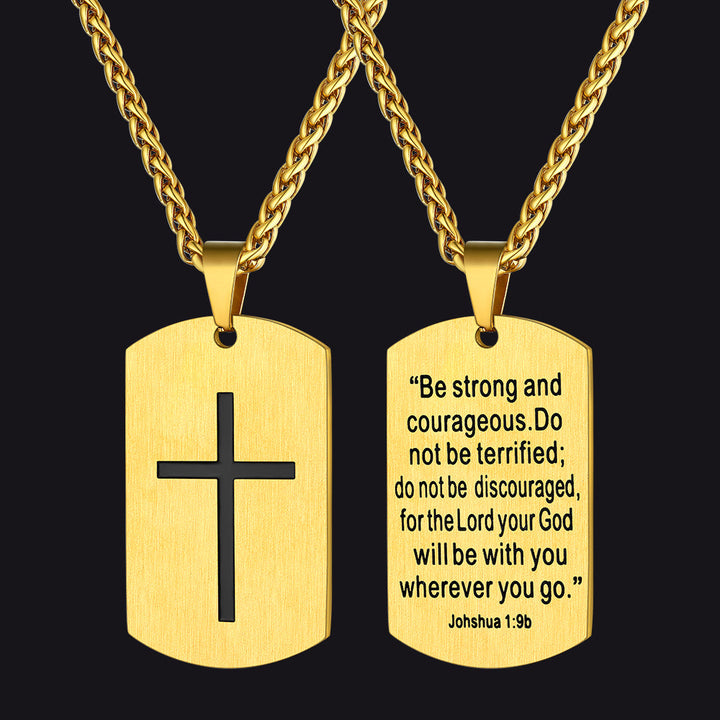 Christian Joshua 1:9 Dog Tag Cross Necklace For Men
