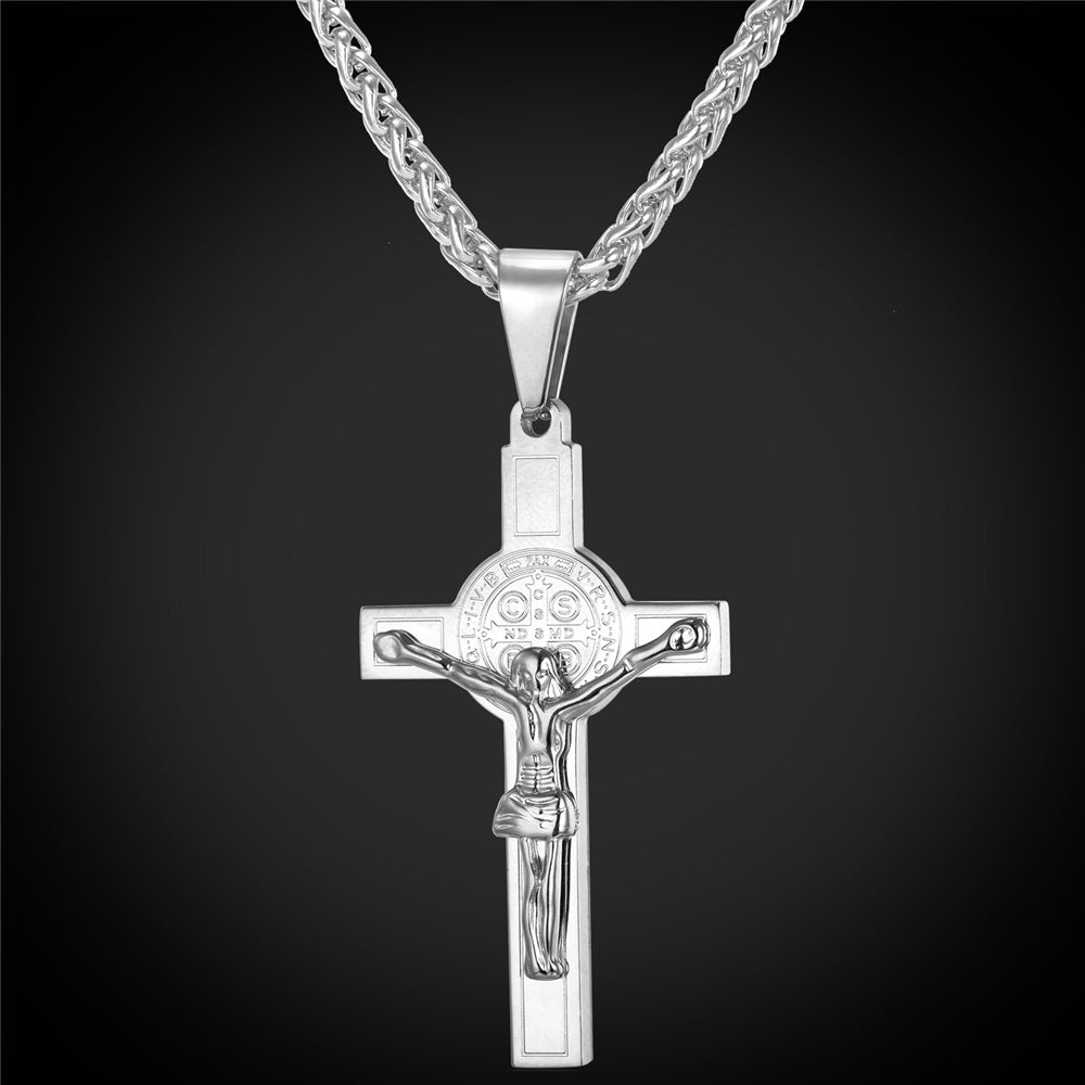 Catholic Saint Benedict Crucifix Cross Necklace For Men