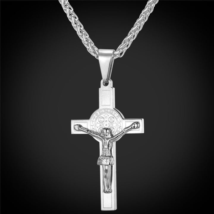 Catholic Saint Benedict Crucifix Cross Necklace For Men