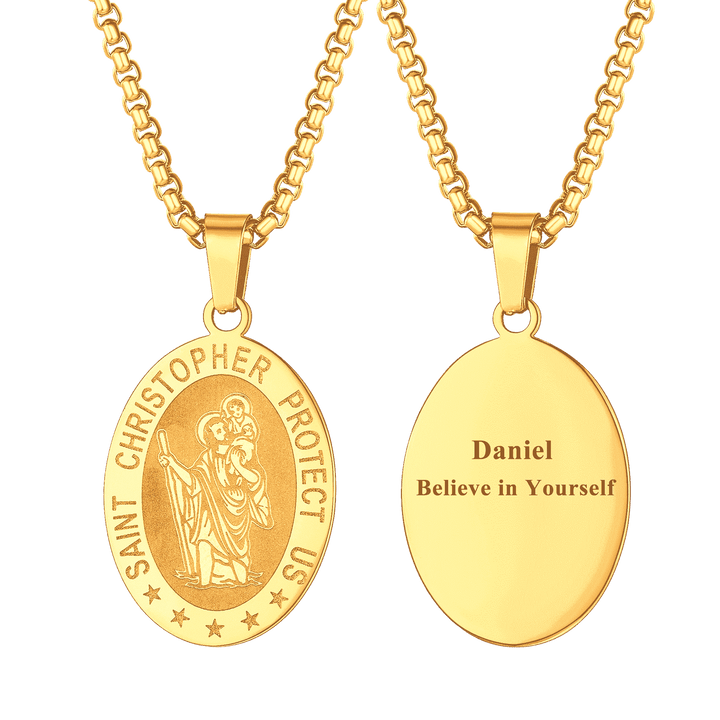 Oval Christian Saint Christopher Protection Medal Necklace For Men