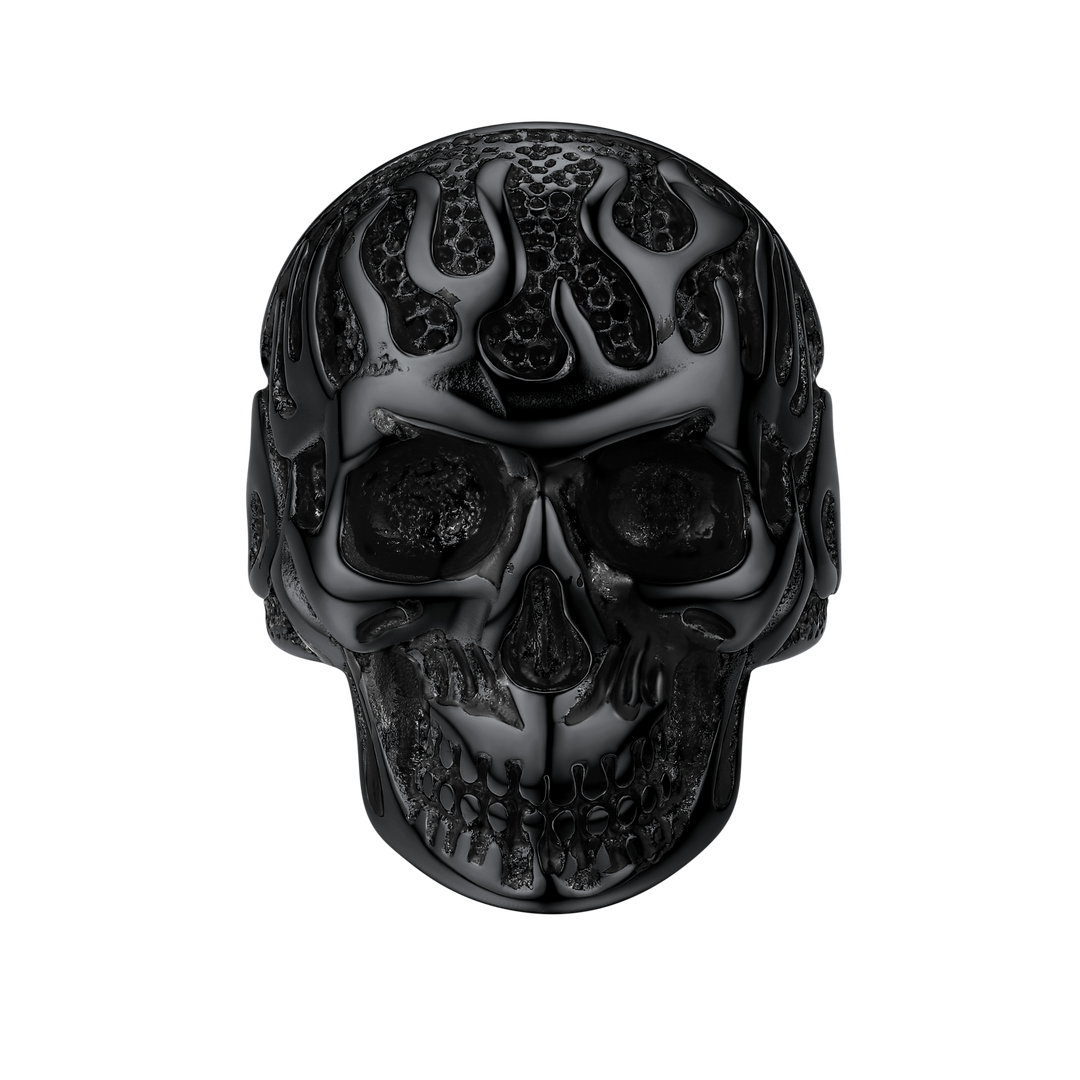 Gothic Fire Flaming Skull Stainless Steel Ring For Men
