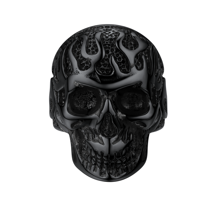 Gothic Fire Flaming Skull Stainless Steel Ring For Men