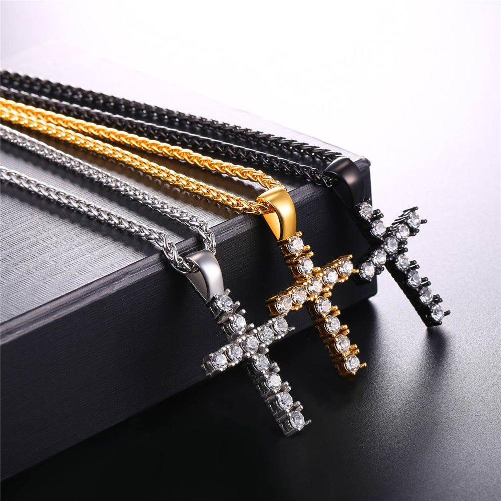 Cubic Zirconia Cross Necklace Pendant for Men/Women