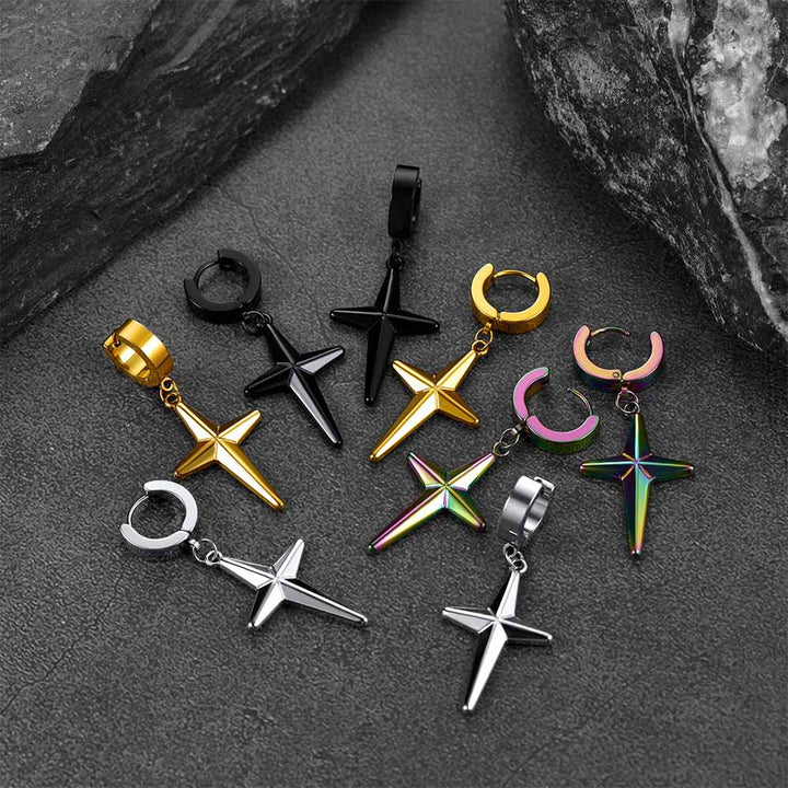 Flash Sale Star Cross Dangle Hoop Earrings For Men