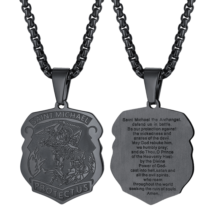 Archangel St. Michael Necklace Medal Shield Pendant for Men