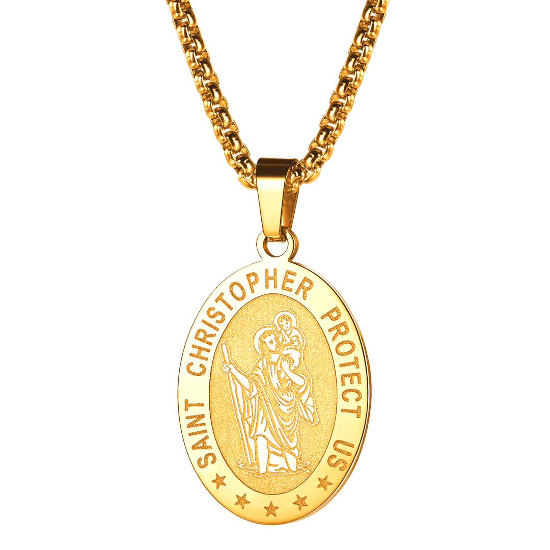 Oval Christian Saint Christopher Protection Medal Necklace For Men