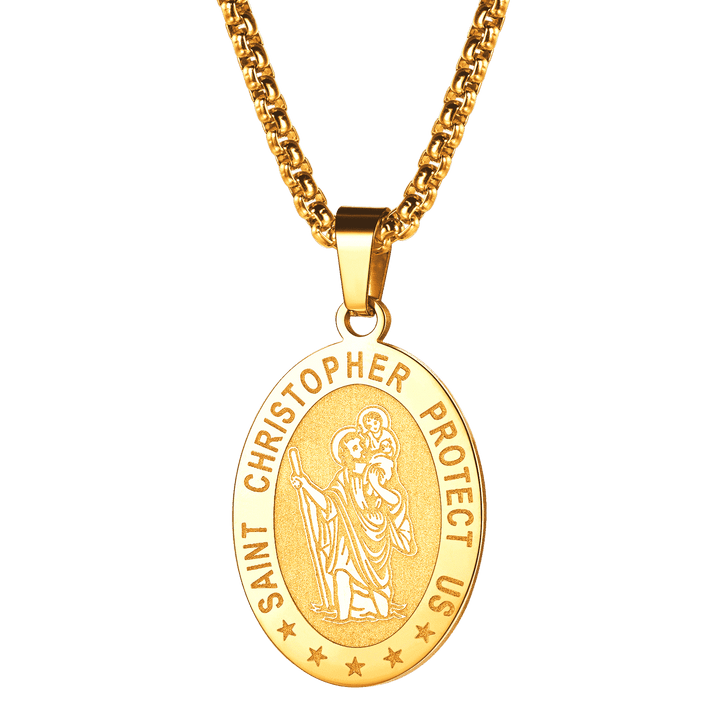 Oval Christian Saint Christopher Protection Medal Necklace For Men