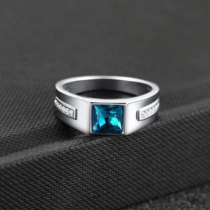 Sterling Silver Birthstone Wedding Band Ring for Men