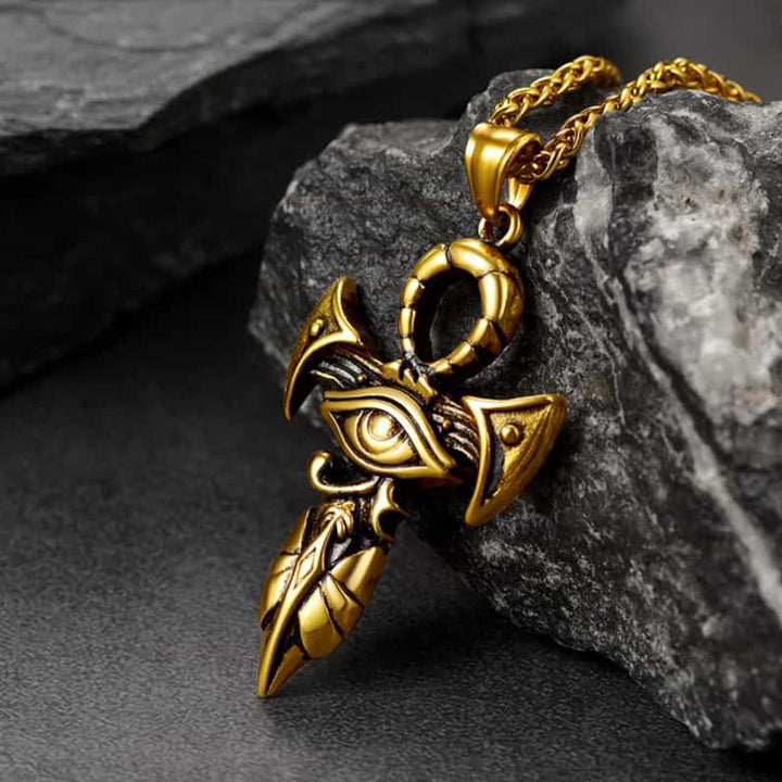 Egyptian Ankh Cross Necklace with Eye of Horus For Men