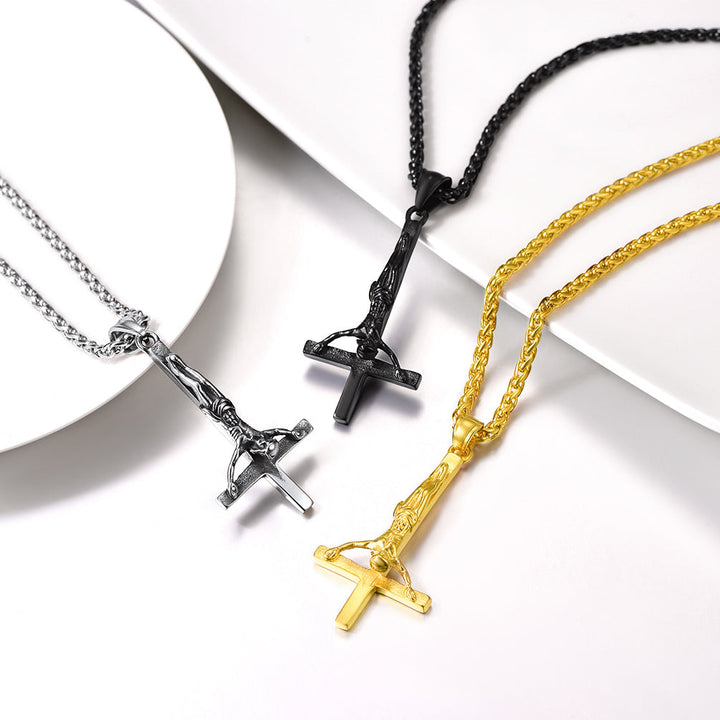 Upside Down Cross Crucifix Necklace Pendant for Men