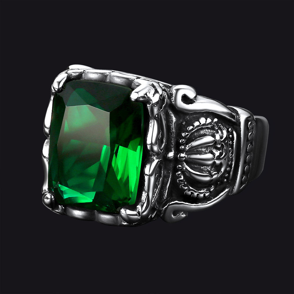 Flash Sale Vintage Crystal Crown Green Emerald Ring For Men