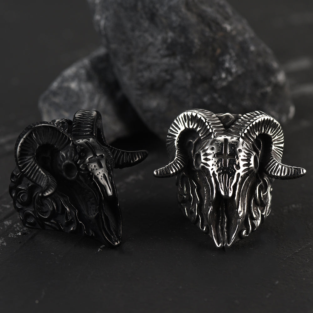 Stainless Steel Satan Baphomet Goat Ring for Men