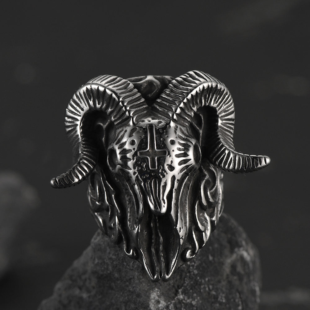 Stainless Steel Satan Baphomet Goat Ring for Men