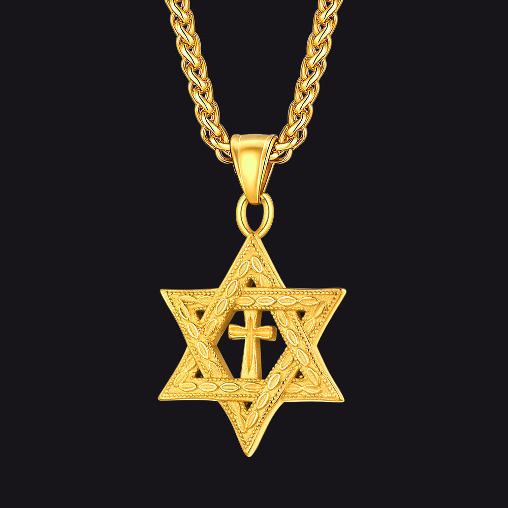 Jewish Star of David Cross Necklace For Men