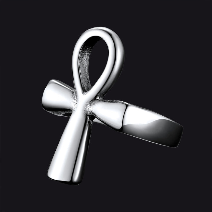 Egyptian Coptic Ankh Cross Stainless Steel Ring for Men Women