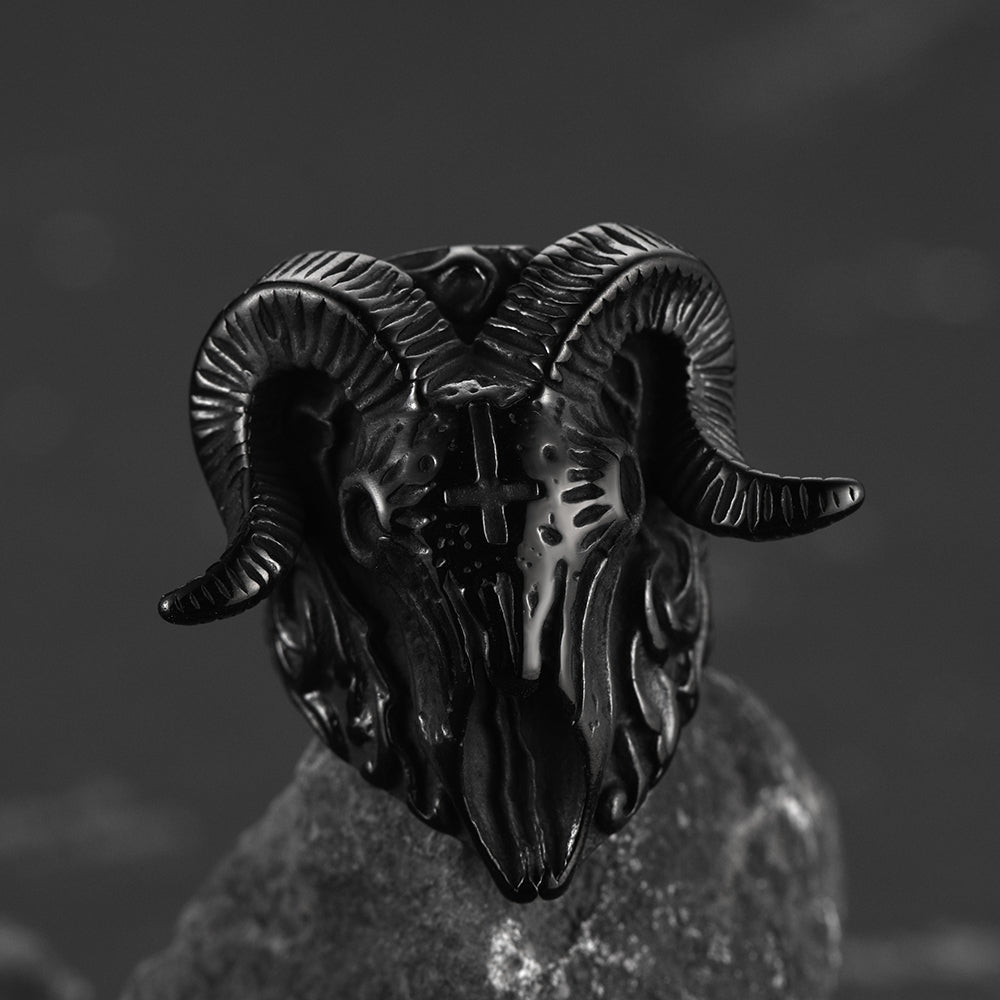 Stainless Steel Satan Baphomet Goat Ring for Men
