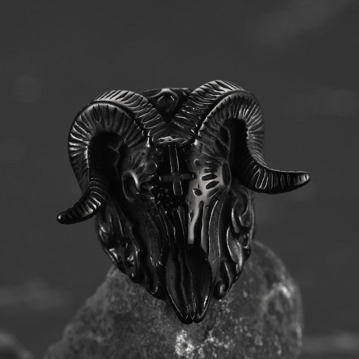 Stainless Steel Satan Baphomet Goat Ring for Men