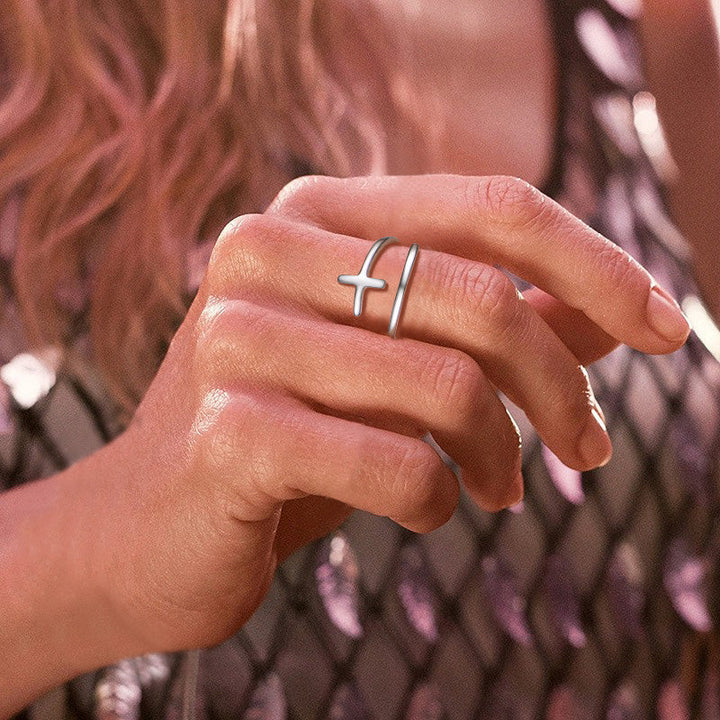 Sterling Silver Sideways Cross Ring Adjustable Open Ring for Women Men