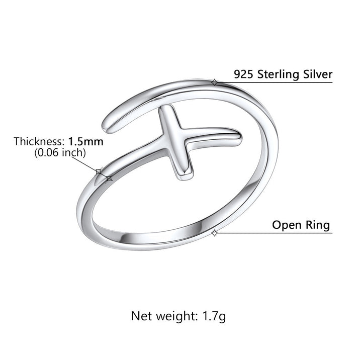 Sterling Silver Sideways Cross Ring Adjustable Open Ring for Women Men