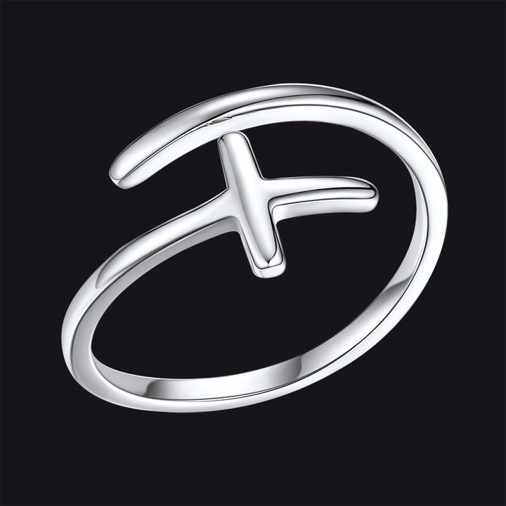 Sterling Silver Sideways Cross Ring Adjustable Open Ring for Women Men