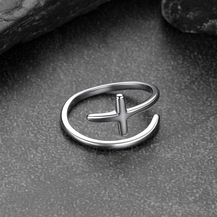 Sterling Silver Sideways Cross Ring Adjustable Open Ring for Women Men