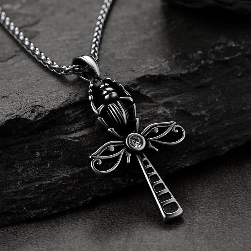 Egyptian Scarab Ankh Cross Necklace For Men Women