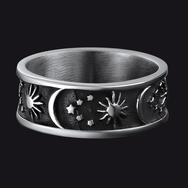 Stainless Steel Sun Moon Star Band Ring For Men